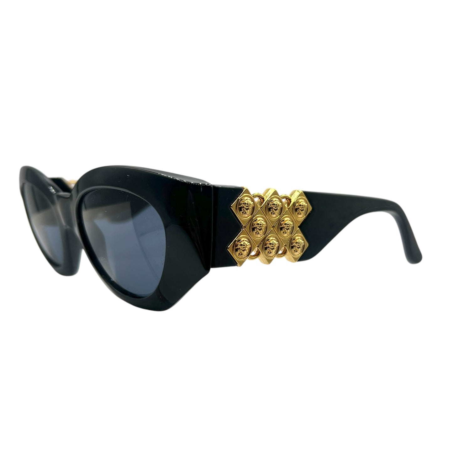 Gianni Versace 420/D Black & Gold Medusa Side Oversized Sunglasses w/ Case