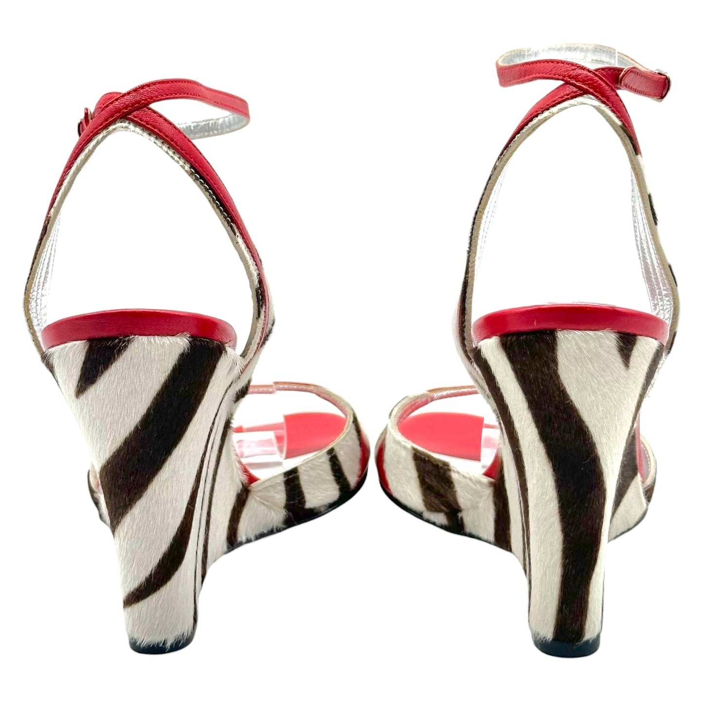 Dolce & Gabbana Zebra Print Ponyhair & Red Leather Wedge Heel Sandals