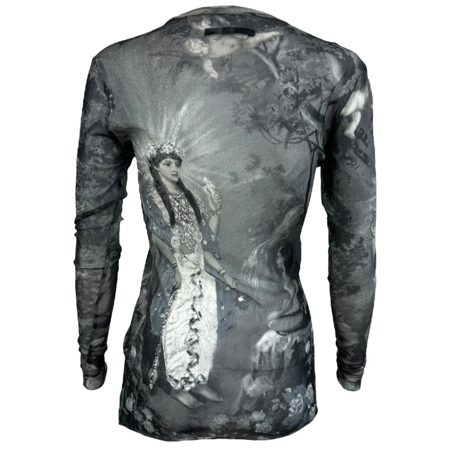 Jean Paul Gaultier Holy Figure Printed Mesh Long Sleeve Top