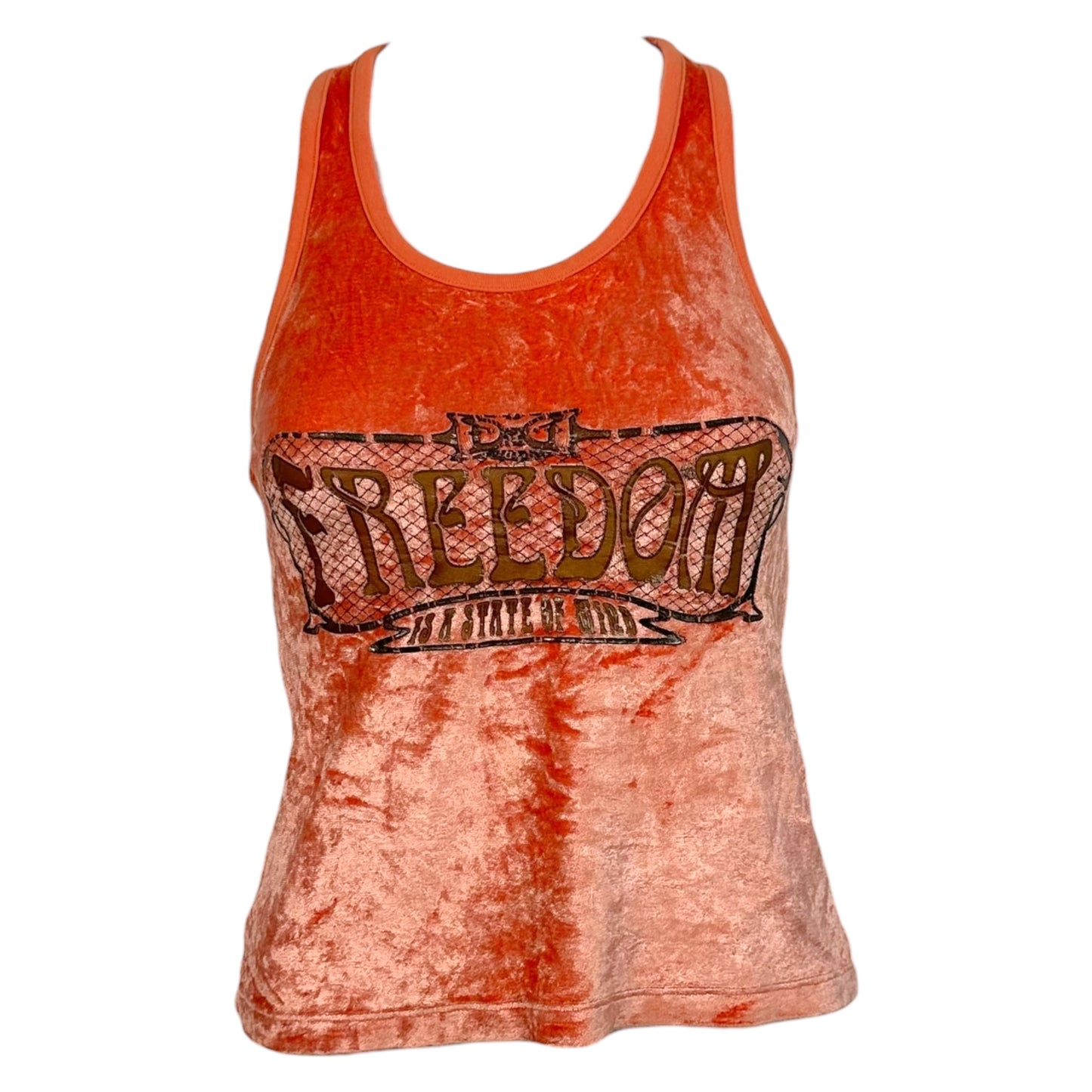 D&G Dolce & Gabbana Freedom Graphic Orange Velvet Tank