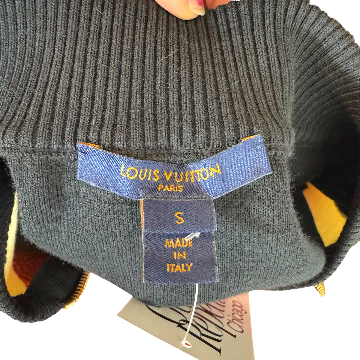 Louis Vuitton Knit Zip-Up Jacket Black Orange Monogram