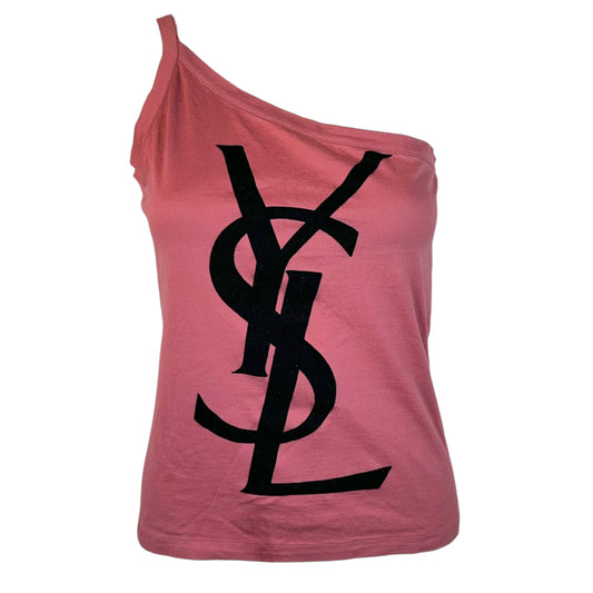 Yves Saint Laurent by Tom Ford Pink & Black One Shoulder Logo Tank - Outfit Repeater
