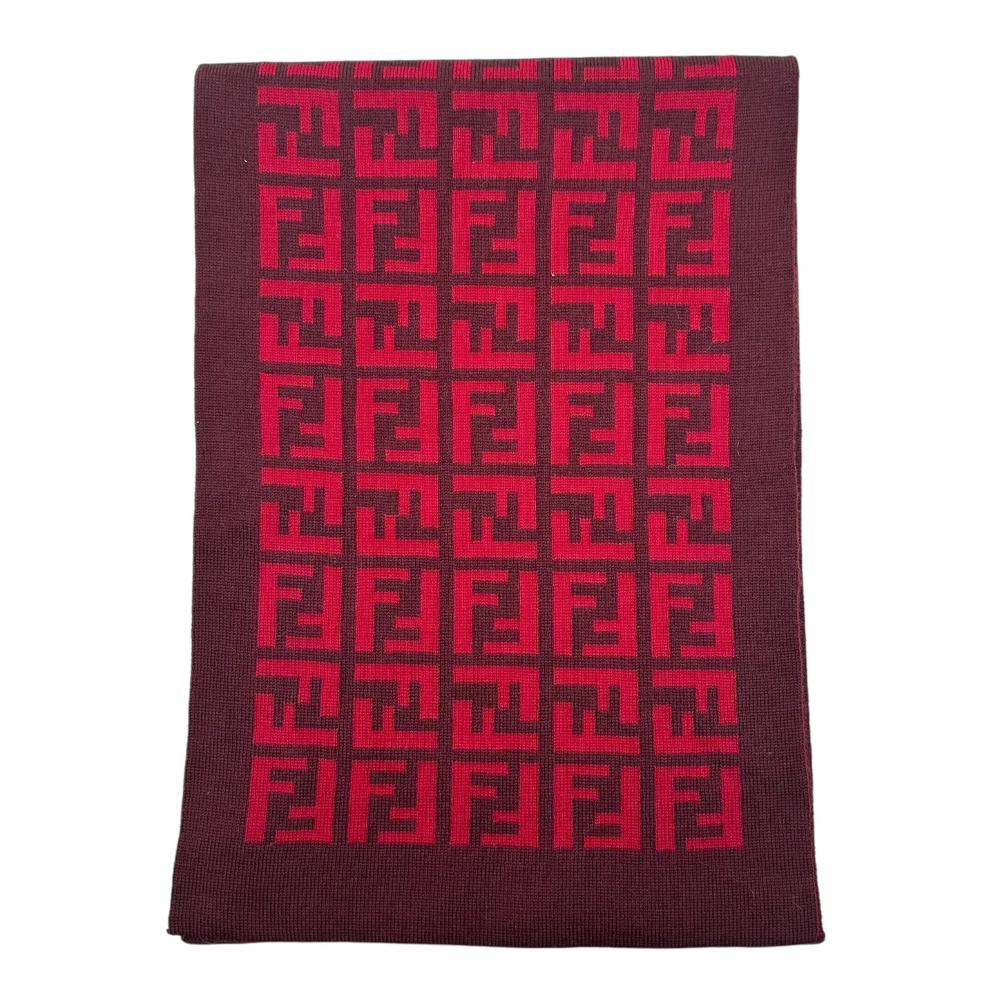 Fendi Burgundy & Red Zucca Monogram Knit Scarf