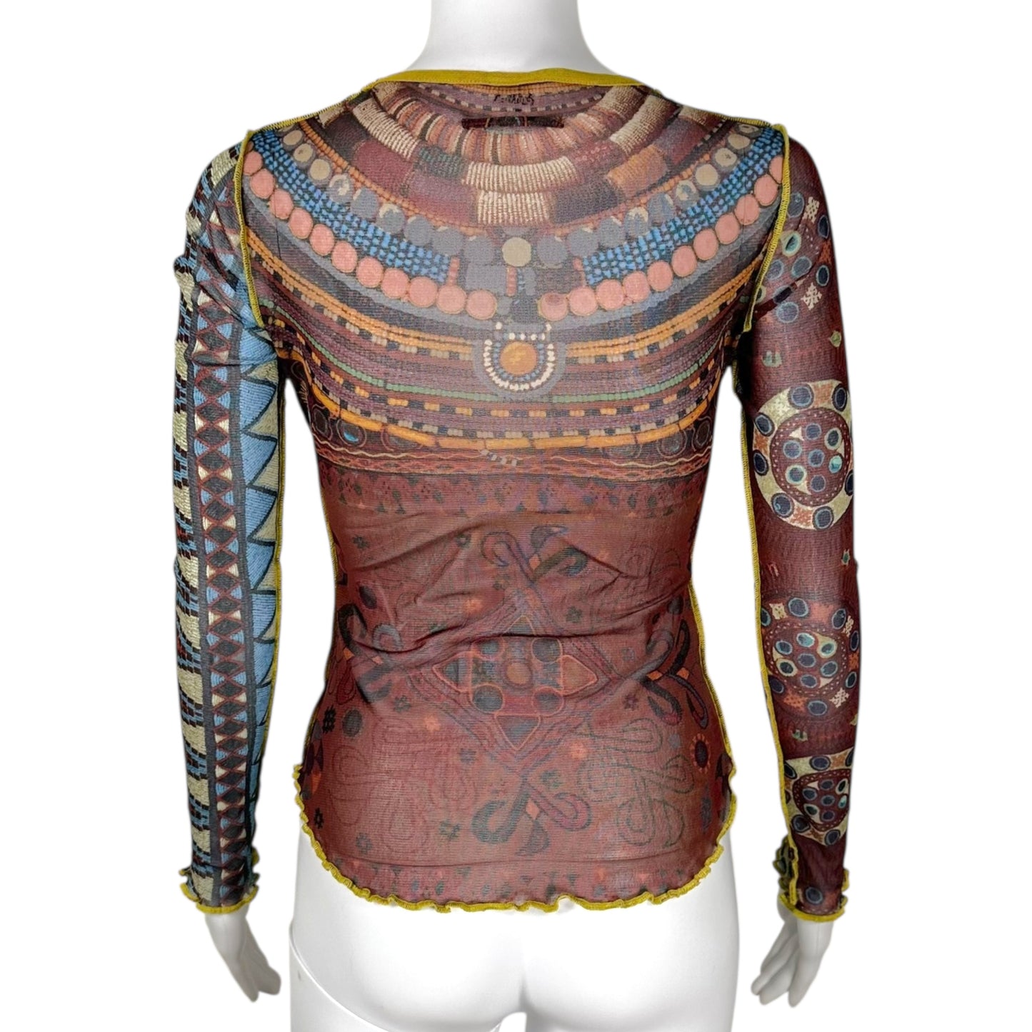 Jean Paul Gaultier Tribal Print Mesh Longsleeve Top