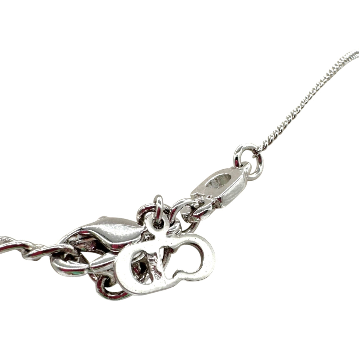 Christian Dior Silver Rhinestone Logo Tag Necklace