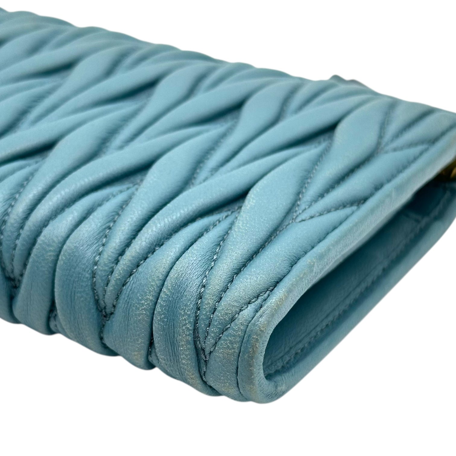 Miu Miu Blue Quilted Matelasse Leather Long Wallet - Outfit Repeater