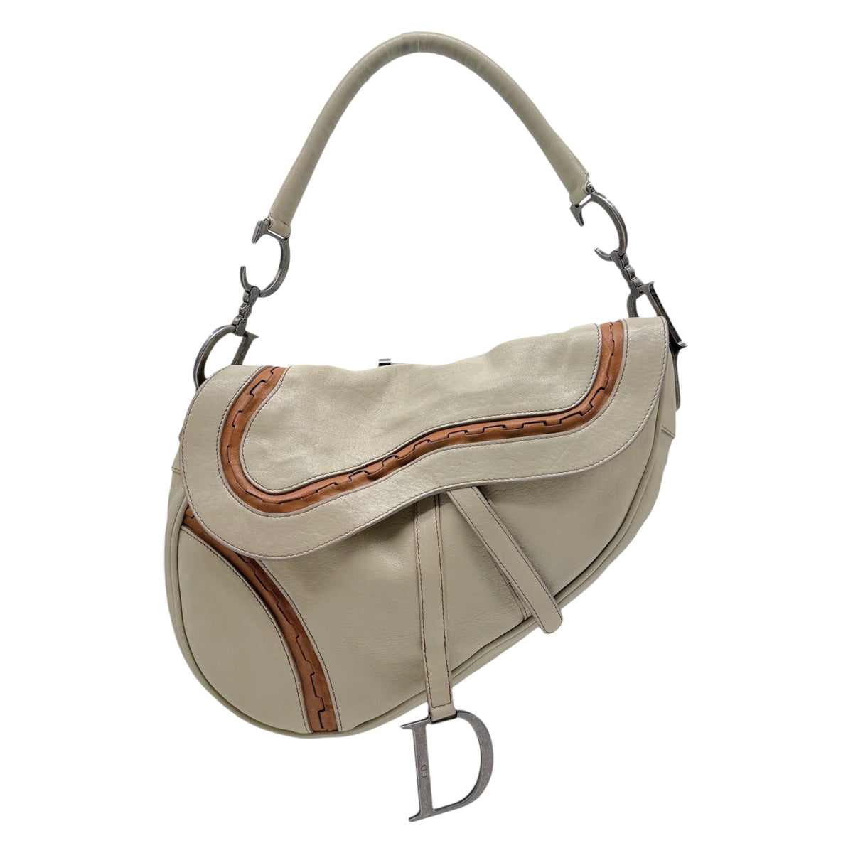 Christian Dior Gaucho Saddle Shoulder Bag Ivory Brown