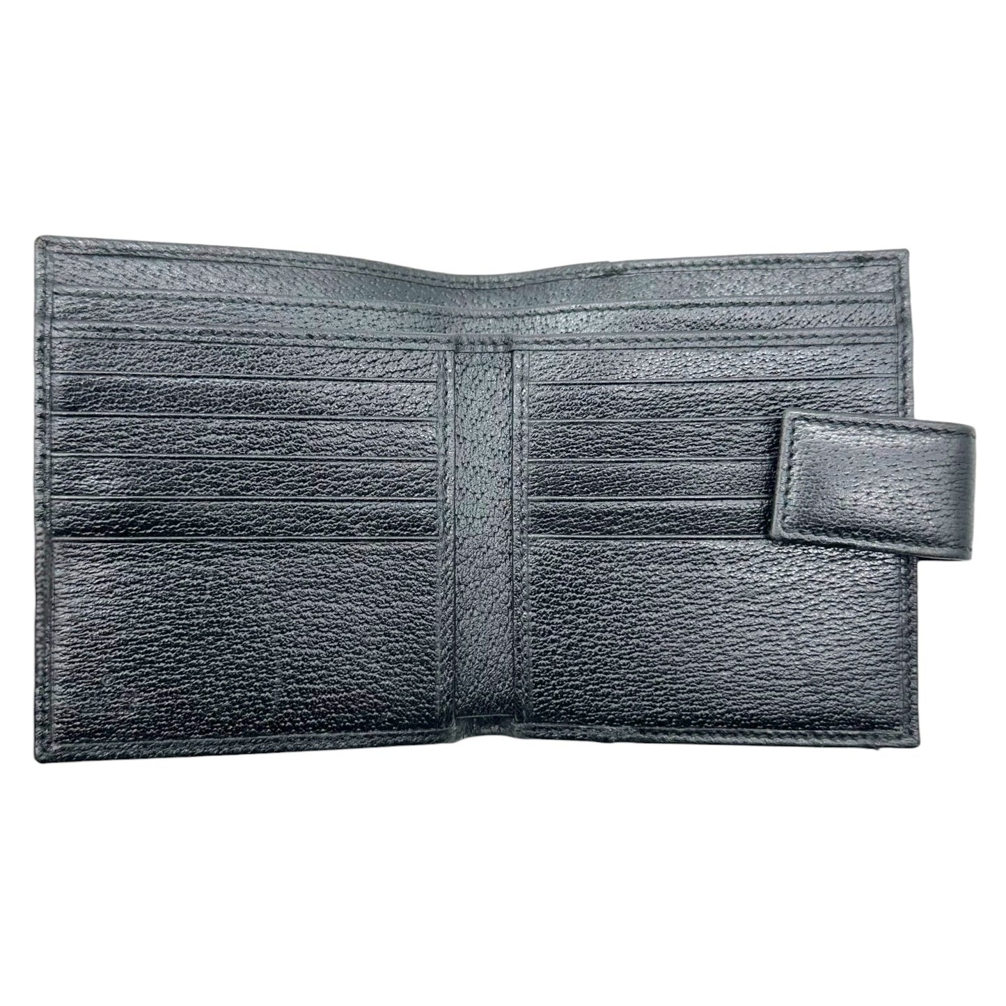 Gucci Black Leather Bi-Fold Wallet with Gold Logo
