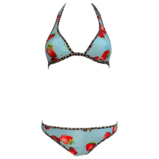 Dolce & Gabbana Turquoise Strawberry Leopard Print Bikini