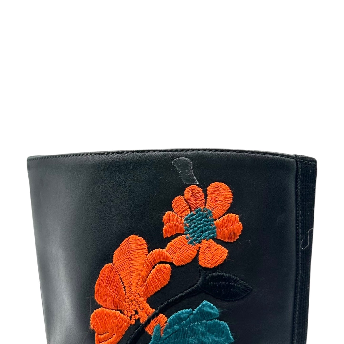 Versace Black Leather Floral Patchwork Heeled Boots