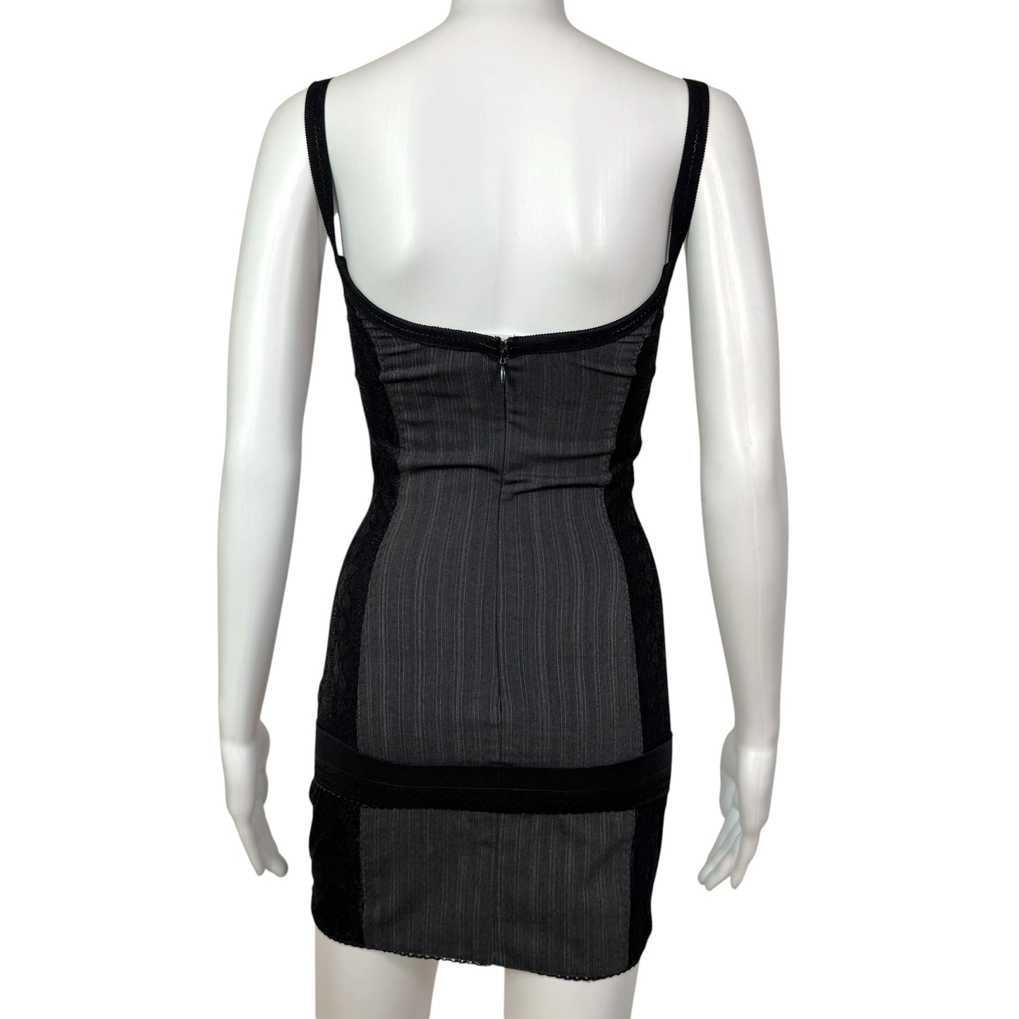 Dolce & Gabbana Pinstripe Suspender Mini Dress Black Gray