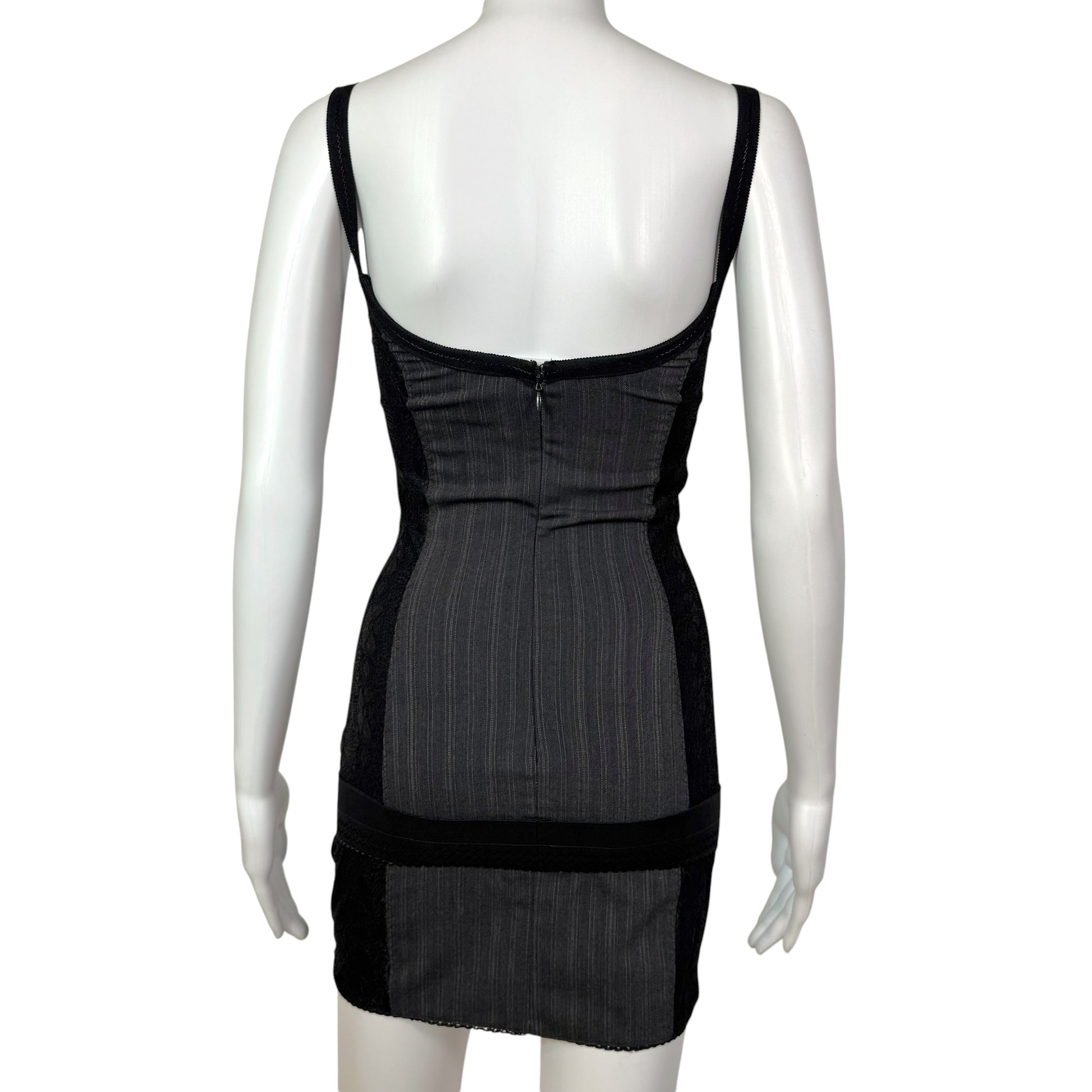 Dolce & Gabbana Pinstripe Suspender Mini Dress Black Gray
