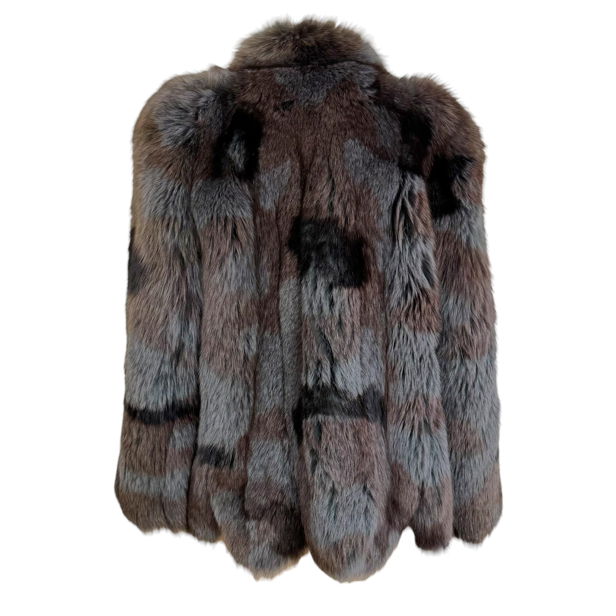 Nakamura Fur Dyed Fox Fur Coat Gray Brown Black Scalloped Hem