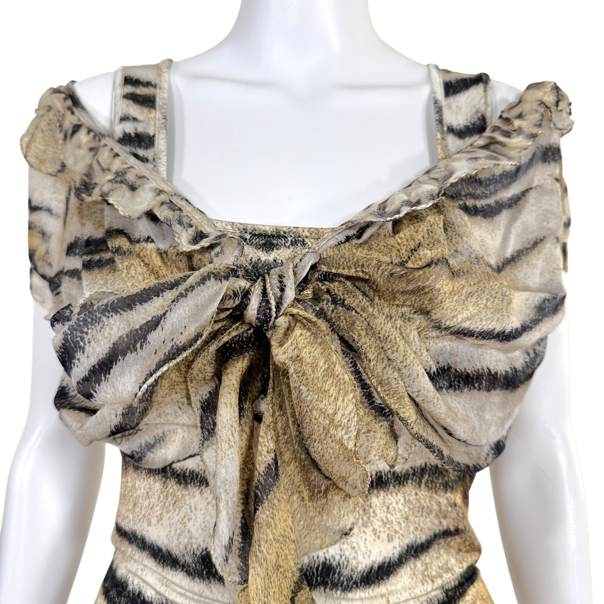 Just Cavalli Roberto Cavalli Tiger Print Silk Overlay Top - Outfit Repeater