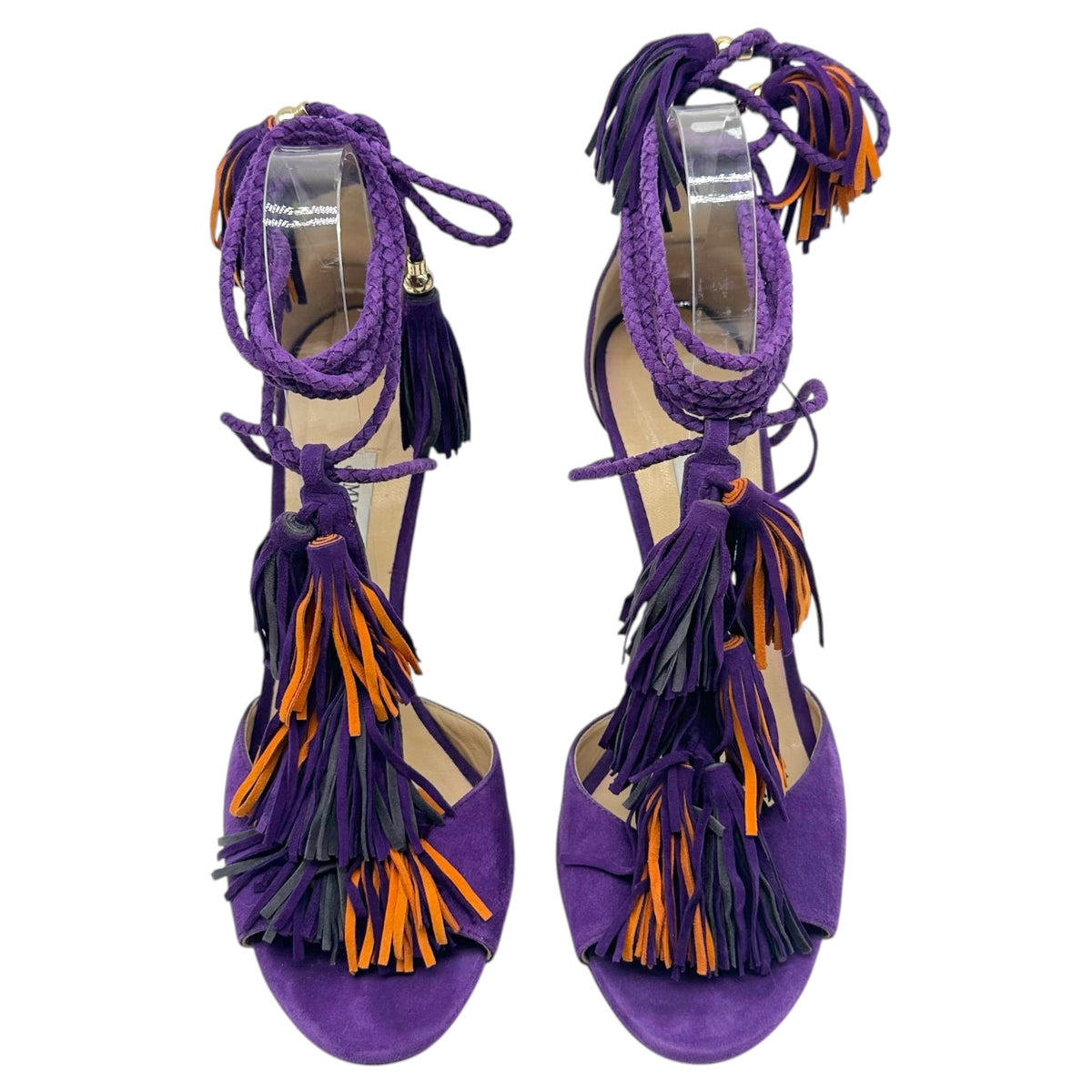 Jimmy Choo Purple Orange Suede Fringe Wrap Sandal Heels
