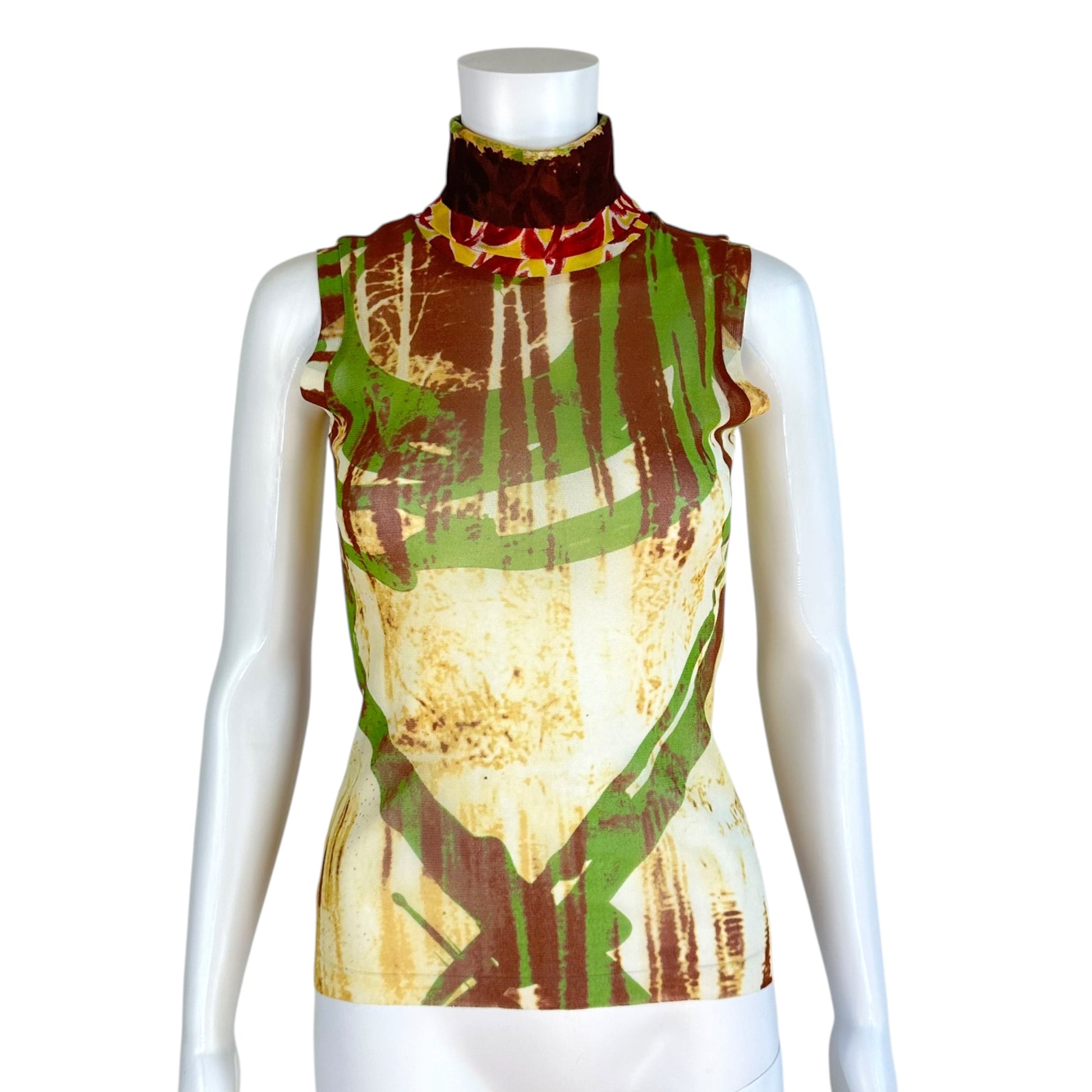 Jean Paul Gaultier Multicolor Printed Mesh Turtleneck Tank