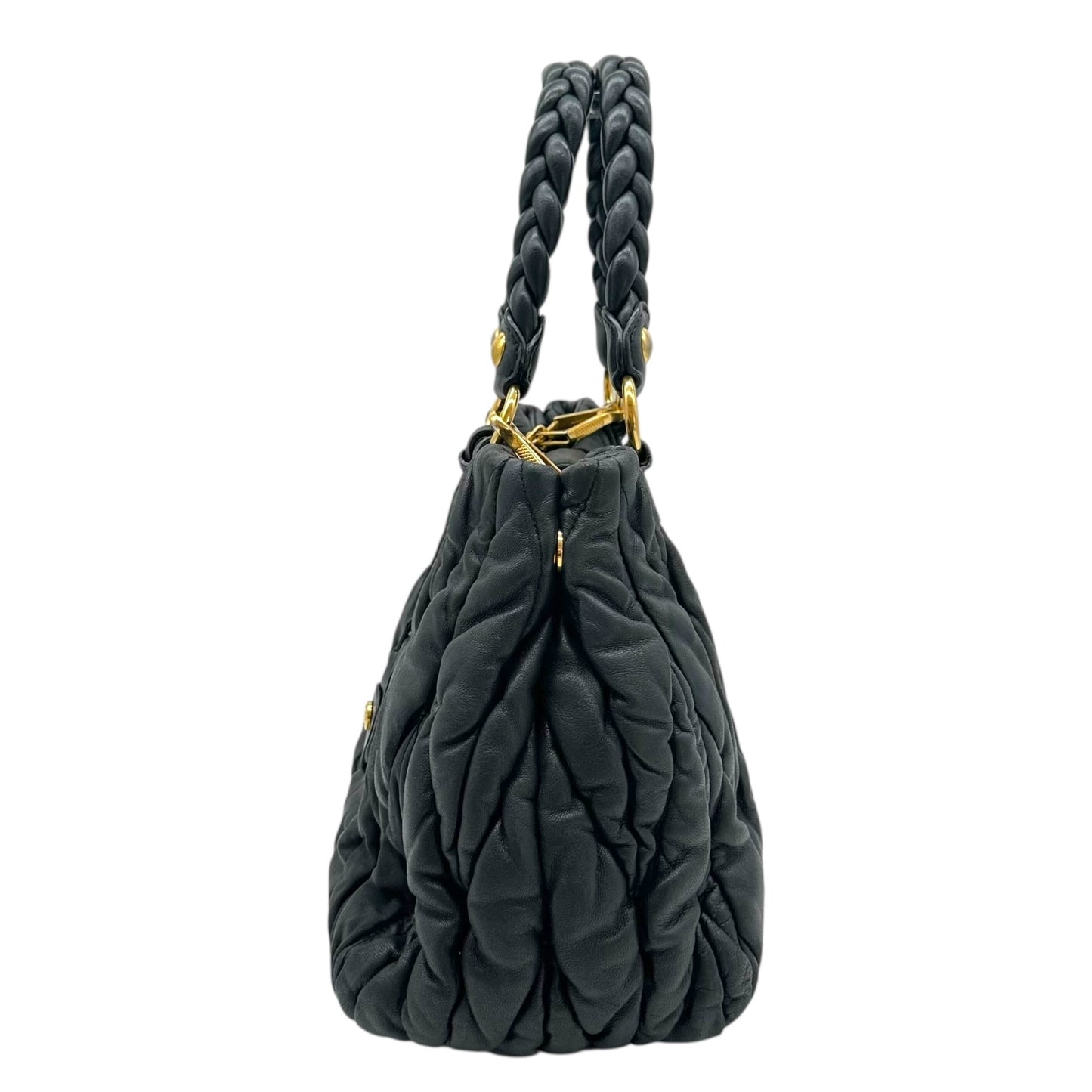 Miu Miu Black & Gold Quilted Matelasse 2-Way Bag