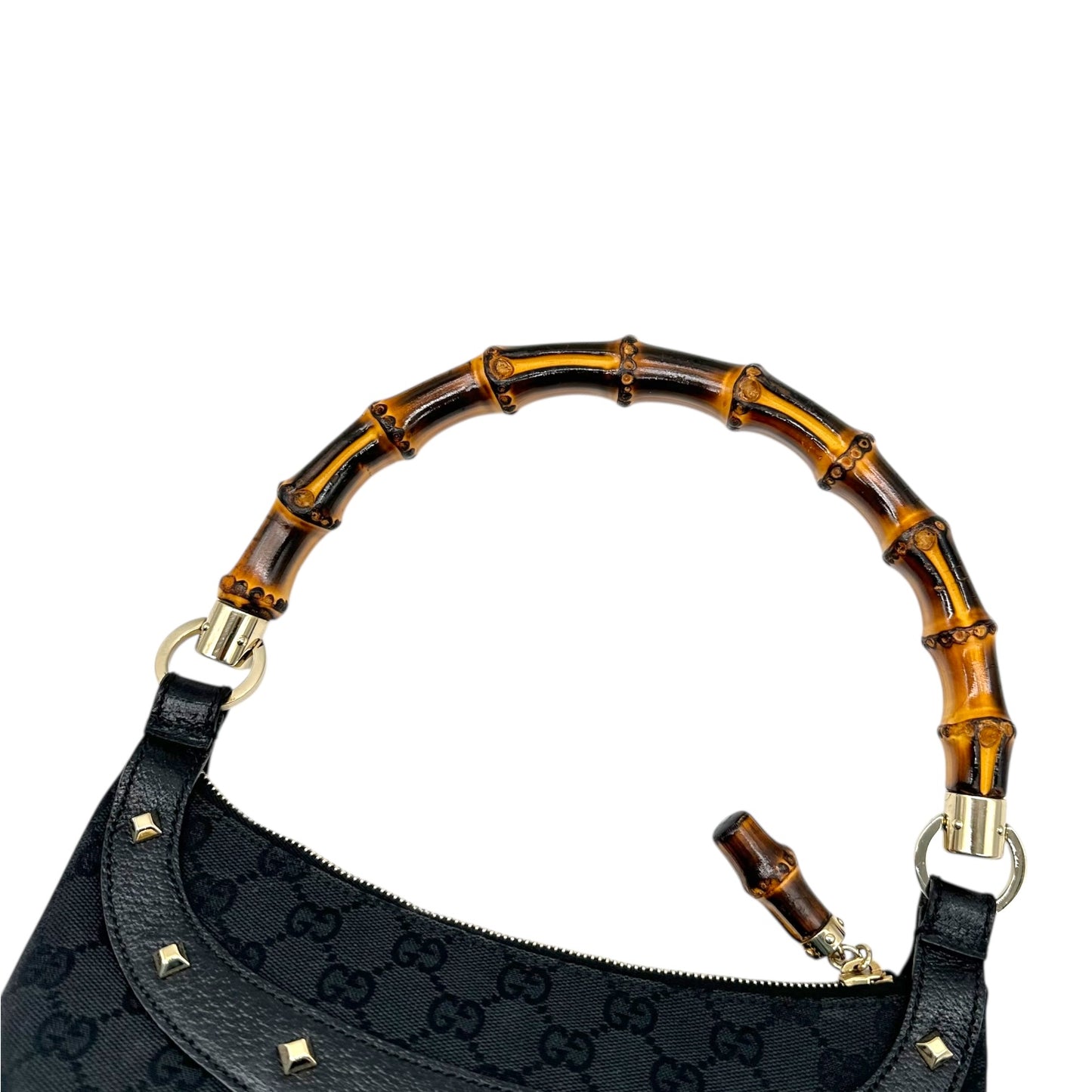 Gucci Black Monogram Canvas Bamboo Handle Shoulder Bag