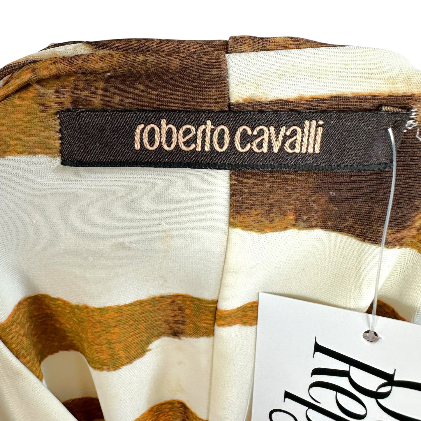 Roberto Cavalli 2008 Ivory & Brown Zebra Print Asymmetrical Neckline T-Shirt