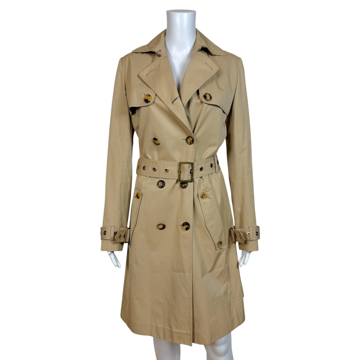 Salvatore Ferragamo Beige Grommet Belt Trench Coat