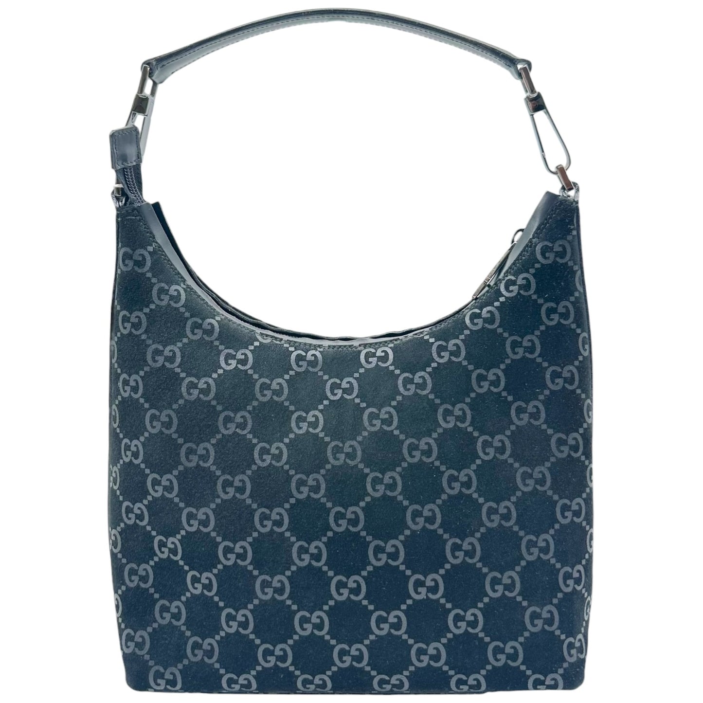 Gucci Black Embossed Monogram Suede Shoulder Bag