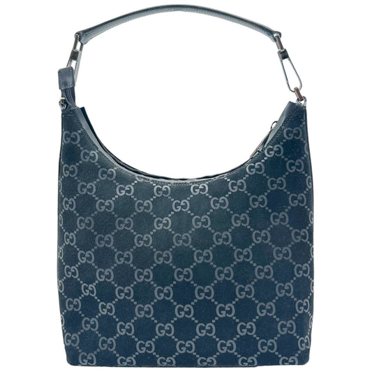 Gucci Black Suede Shoulder Bag with Embossed Monogram