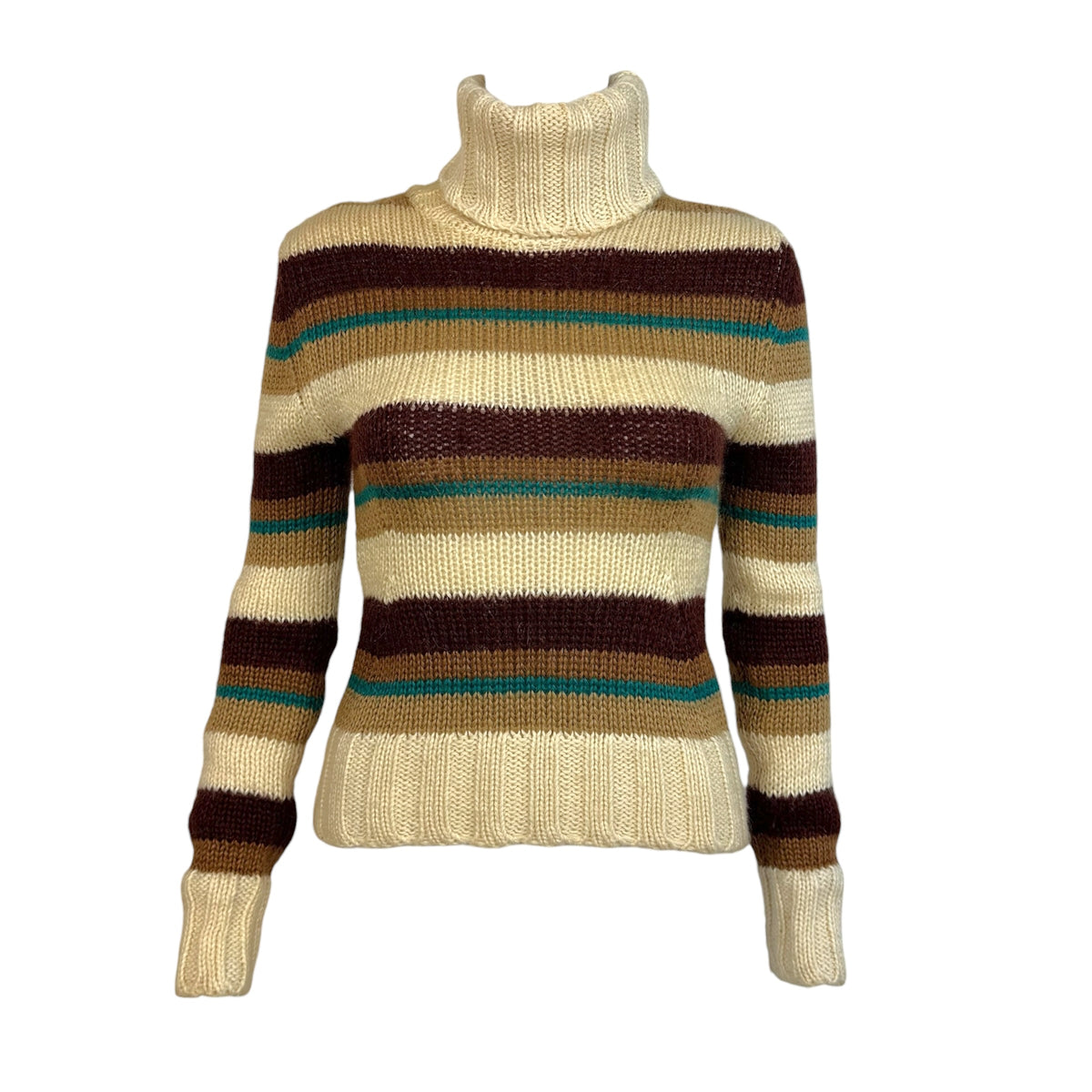Dolce & Gabbana Beige Brown Striped Turtleneck Sweater
