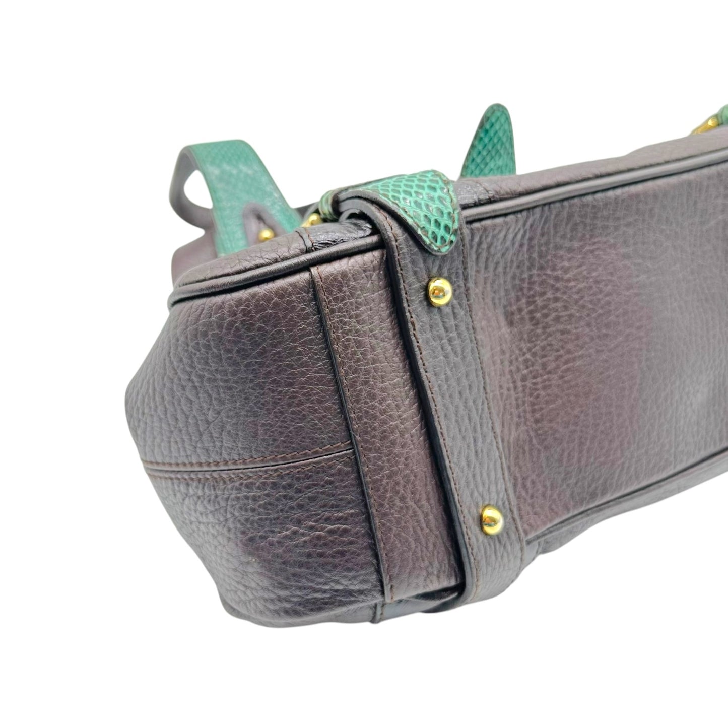 Dolce & Gabbana Teal Snakeskin Brown Leather Shoulder Bag