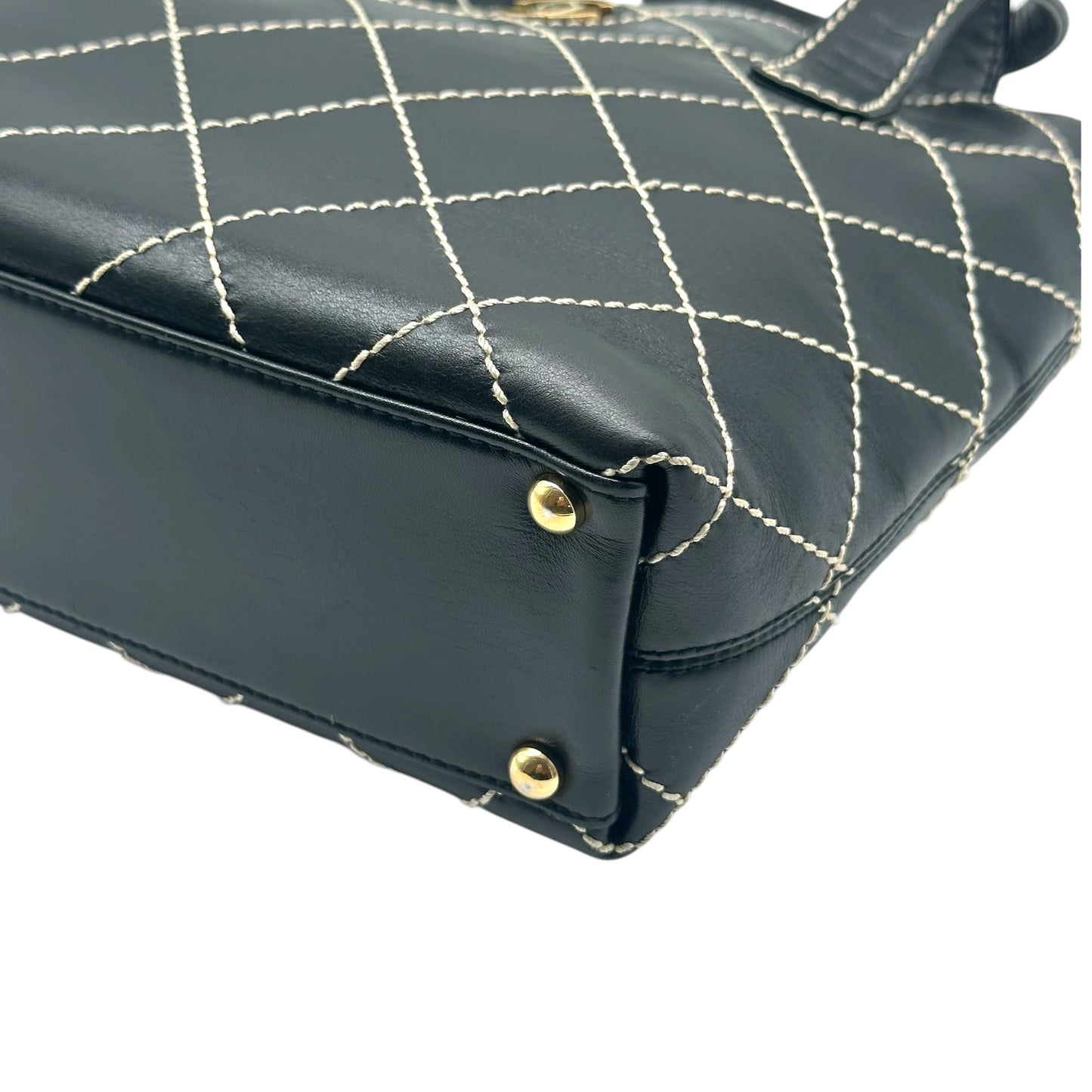 Chanel Black Ivory Contrast Wild Stitch Mini Tote Handbag