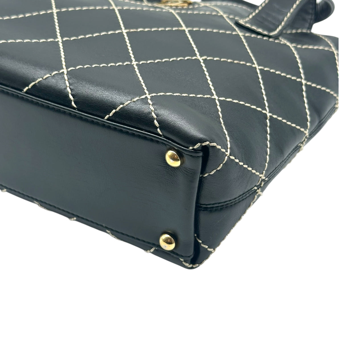 Chanel Black Ivory Contrast Wild Stitch Mini Tote Handbag