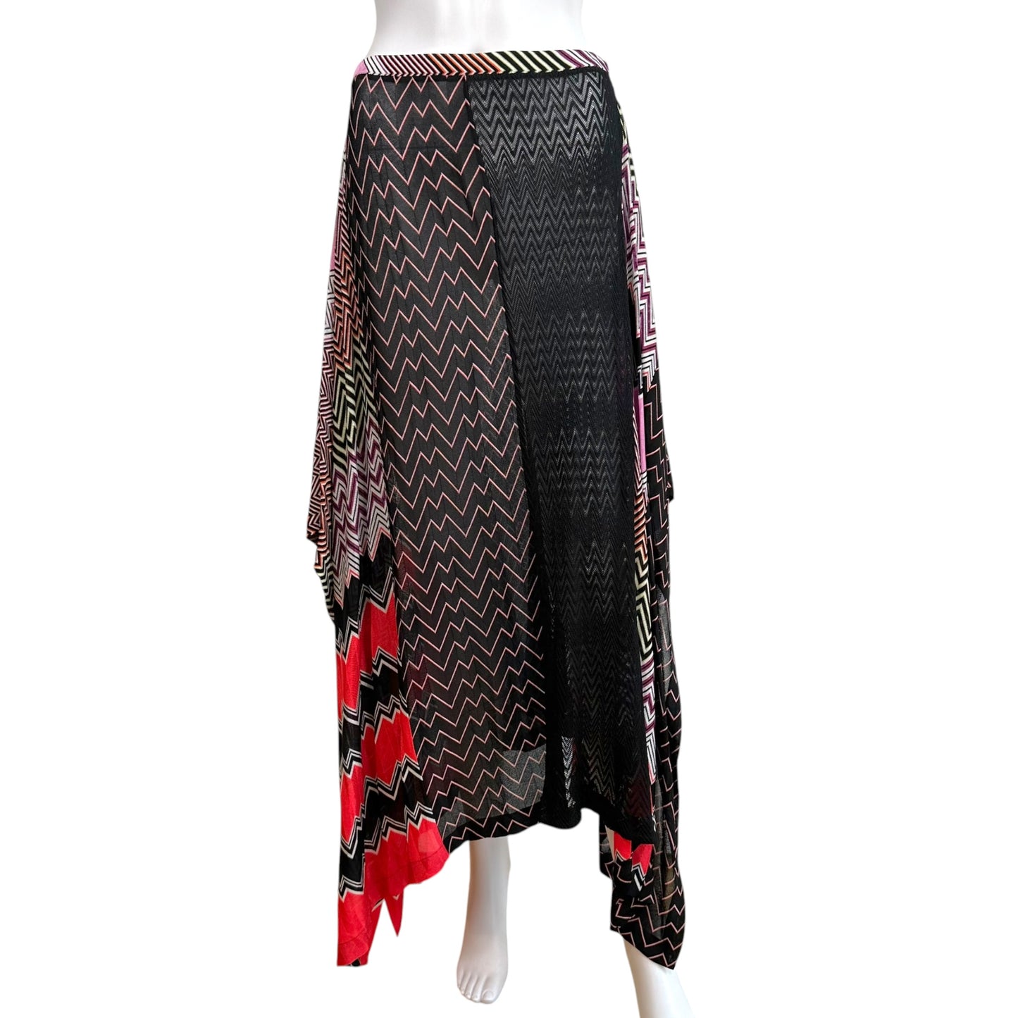 Missoni Mare Black Multicolor Patchwork Chevron Asymmetrical Maxi Skirt