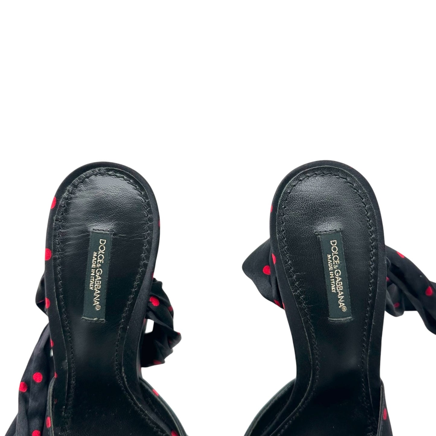 Dolce & Gabbana Black & Red Silk Wedge Peep-Toe Wrap Heels