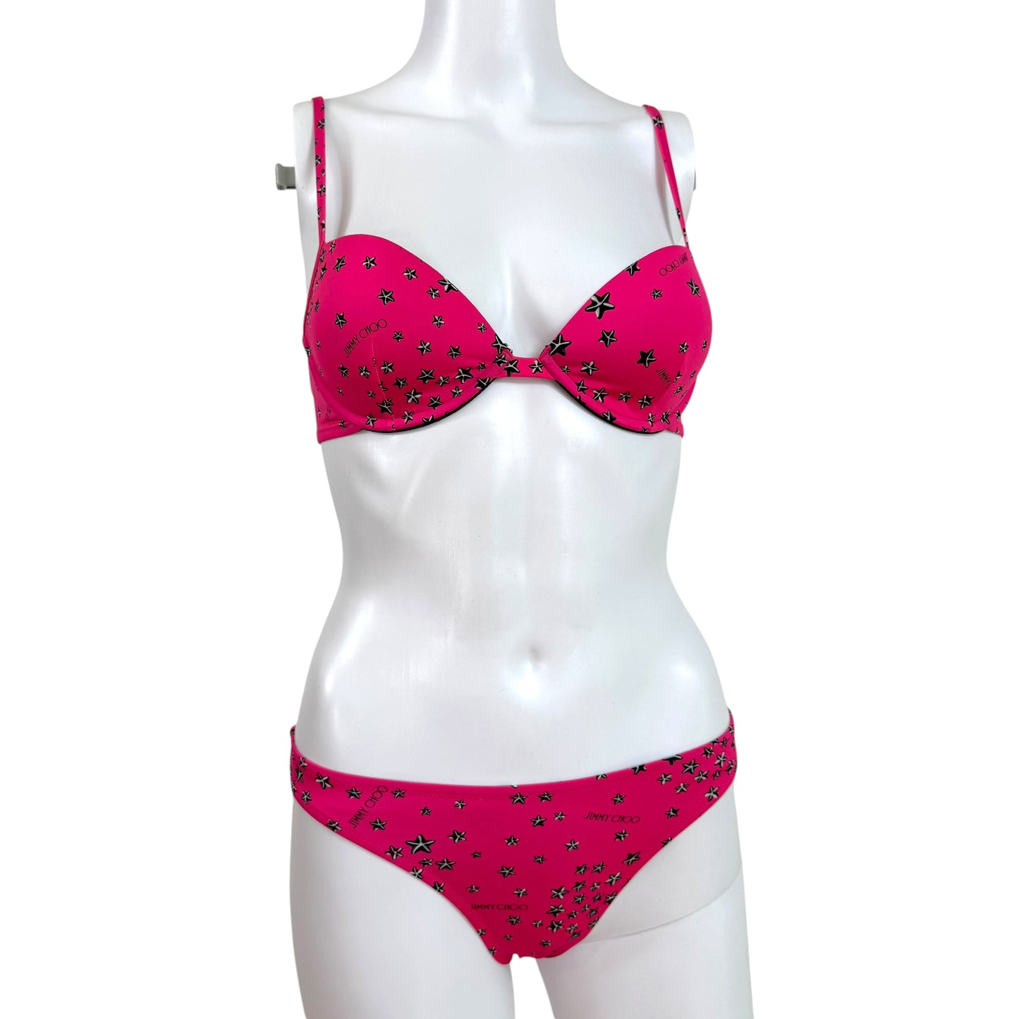 Jimmy Choo Hot Pink & Black Star Printed Bikini Set