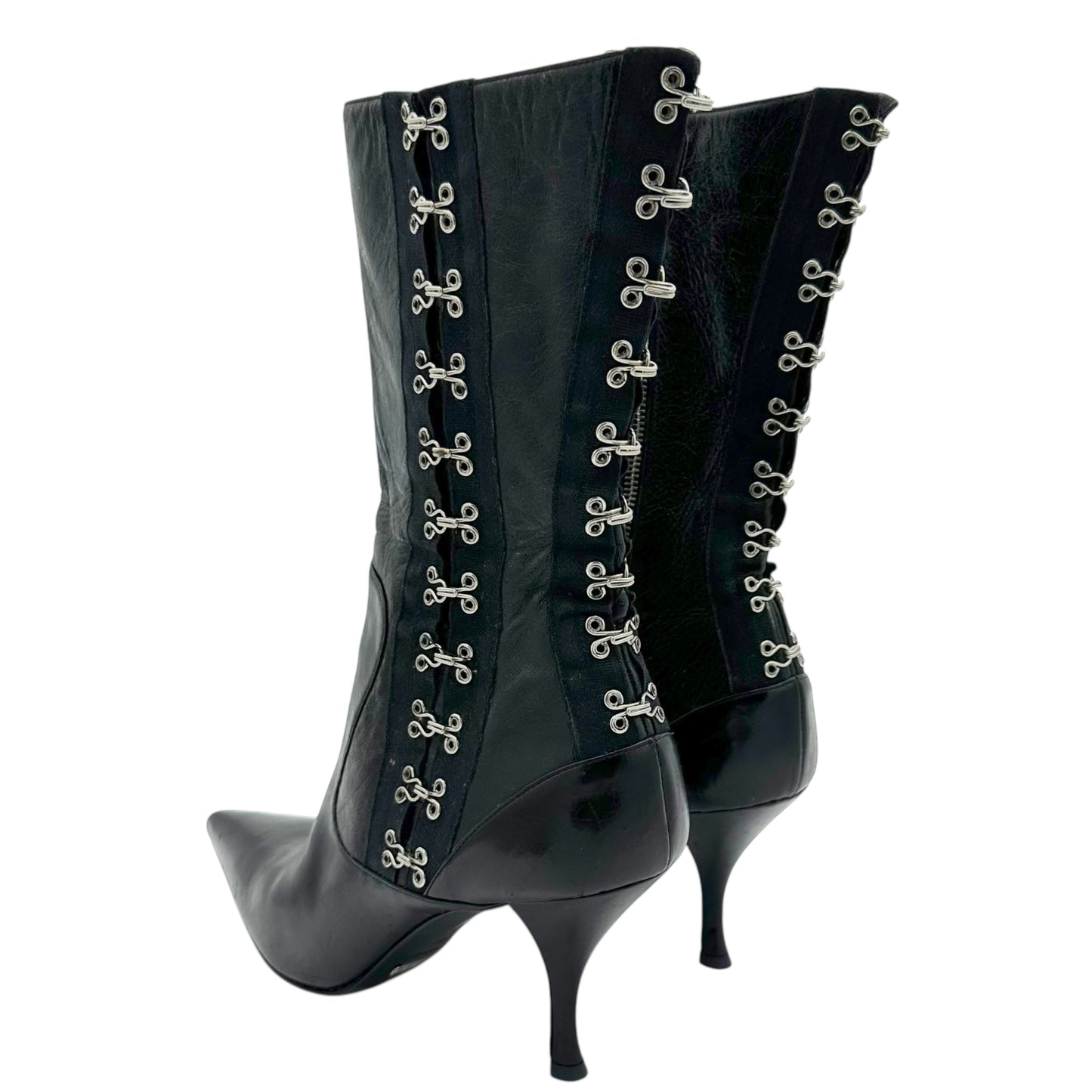 Dolce & Gabbana Black Leather Hook & Eye Boots - Outfit Repeater