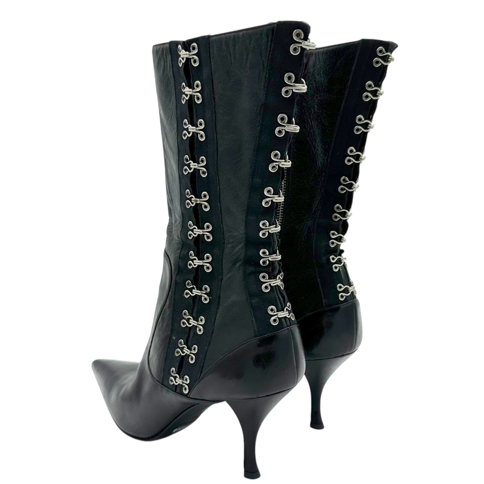 Dolce & Gabbana Black Leather Hook & Eye Boots - Outfit Repeater