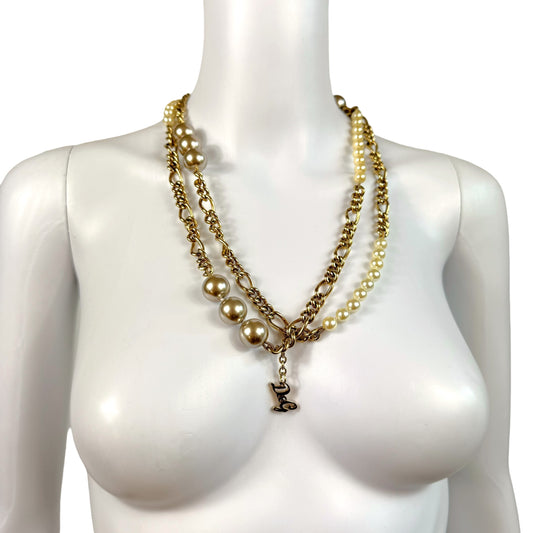 Dolce & Gabbana Gold Pearl Chain Wrap Necklace