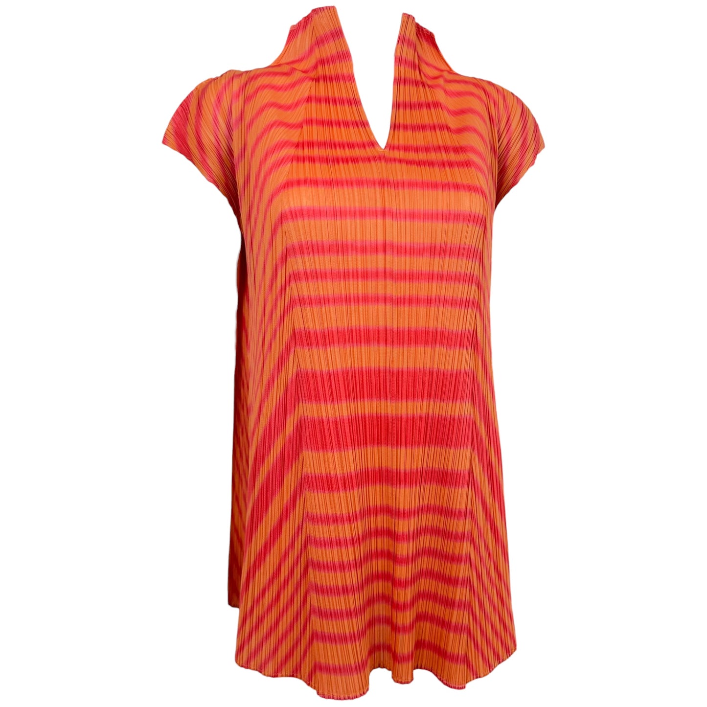 Issey Miyake Pleats Please Pink & Orange Striped Pleated Mini Dress Sz 3