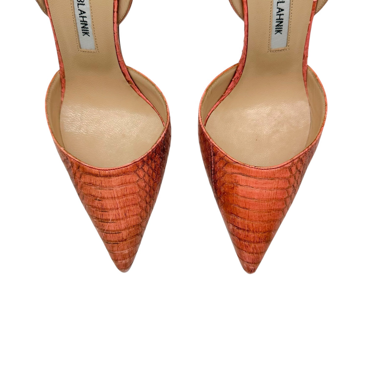 Manolo Blahnik Salmon Pink Suede & Snakeskin D'Orsay Pointed Toe Pumps