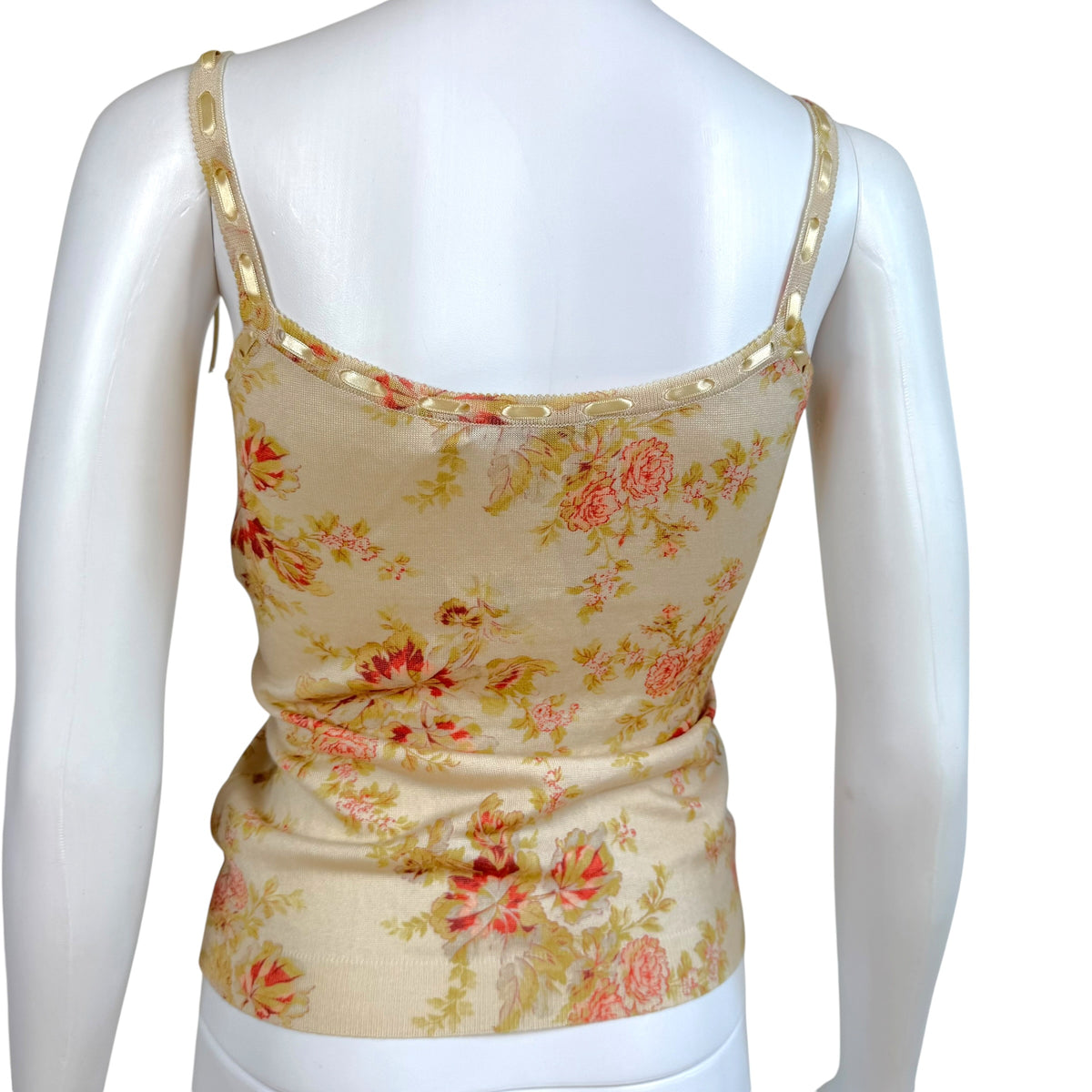 Christian Dior Floral Knit Cami Ivory Pink Lace-Up