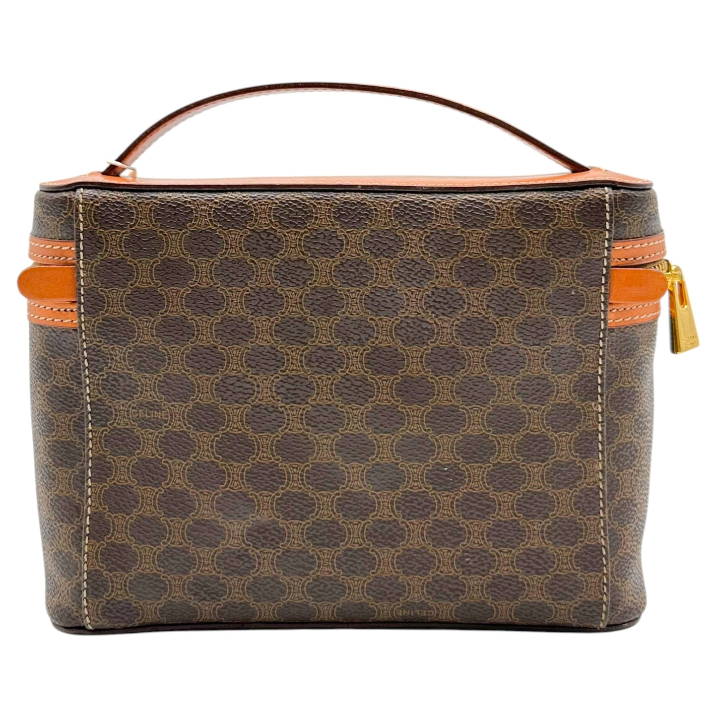 Celine Brown Triomphe Monogram Top Handle Vanity Bag
