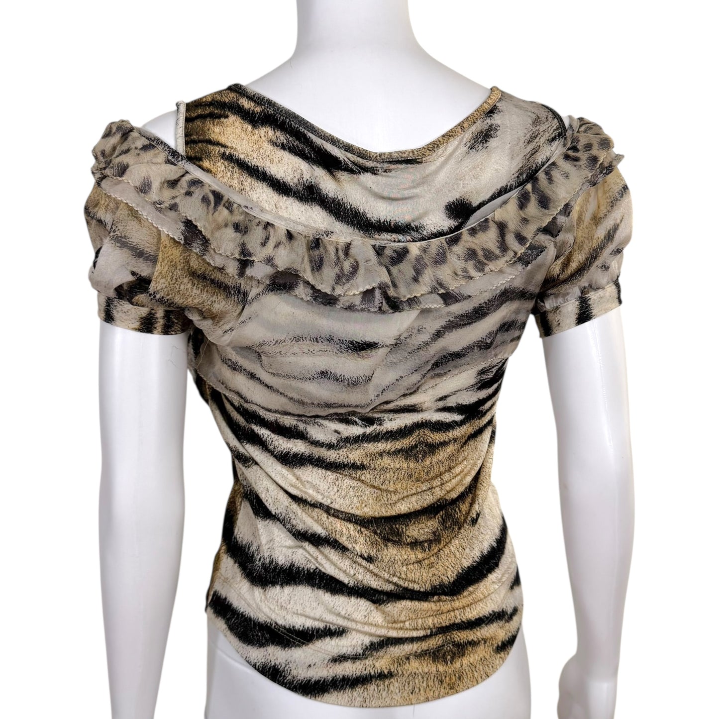 Just Cavalli Roberto Cavalli Tiger Print Silk Overlay Top - Outfit Repeater