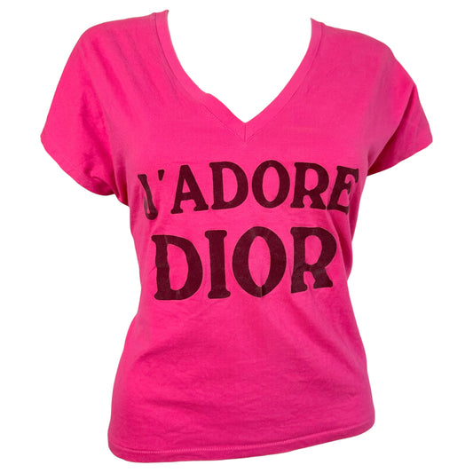 Christian Dior F/W 2003 Hot Pink J'adore Dior V-Neck T-Shirt