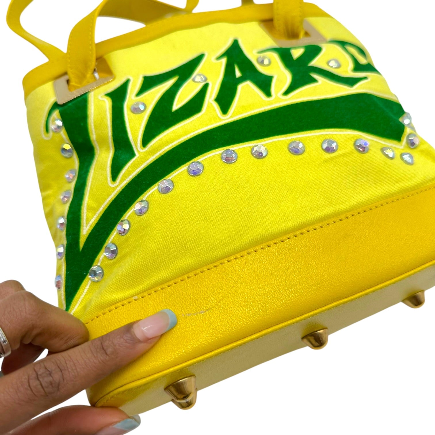D&G Mini Tote Bag Yellow Green Rhinestone Lizard Design