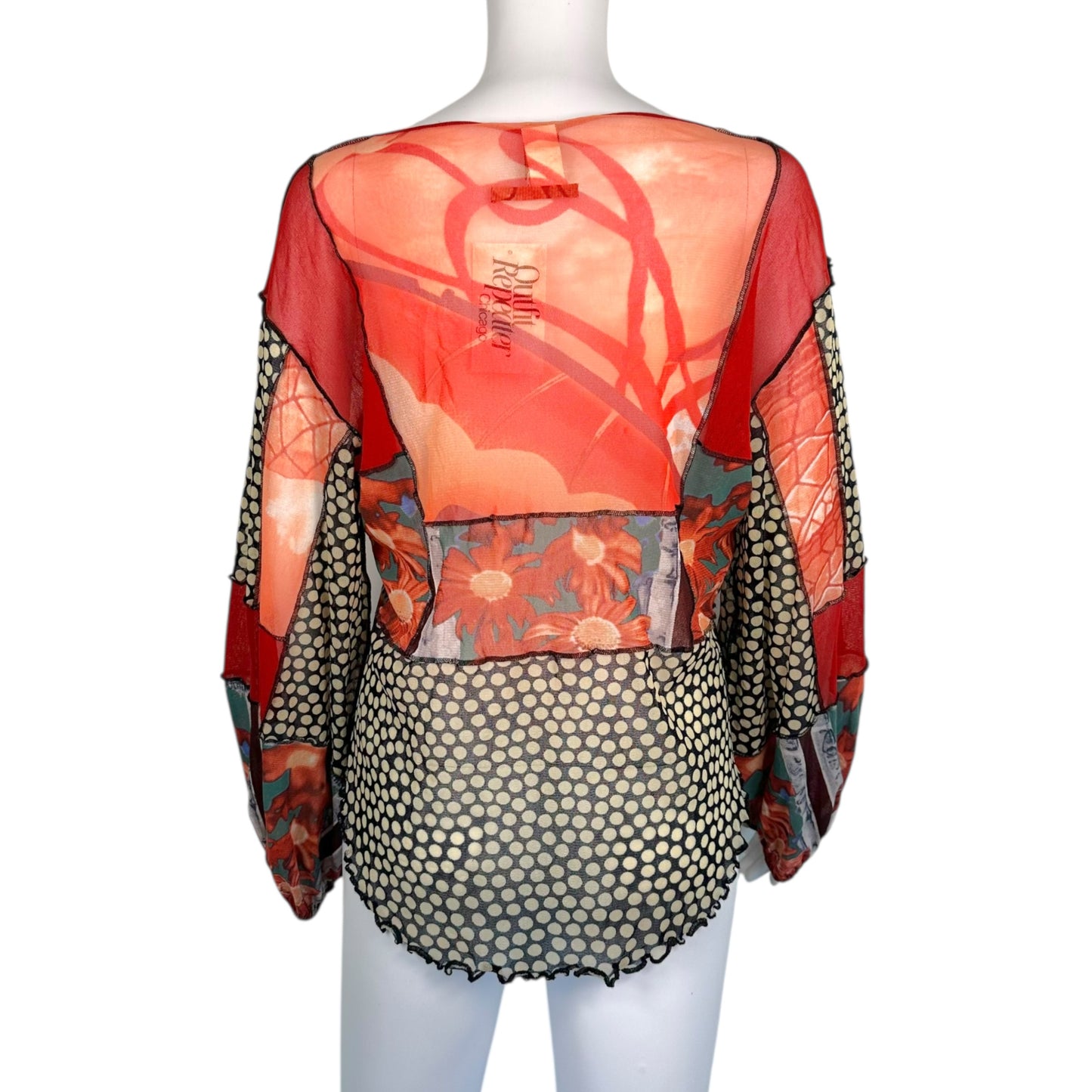 Jean Paul Gaultier Soleil Floral & Polka Dot Mesh Blouse Top