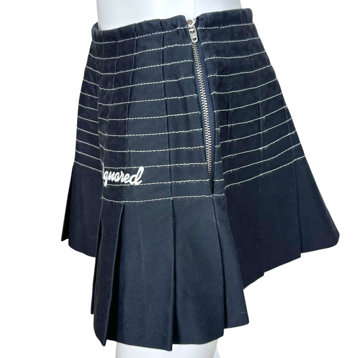 Dsquared2 Black White Contrast Stitch Pleated Mini Skirt