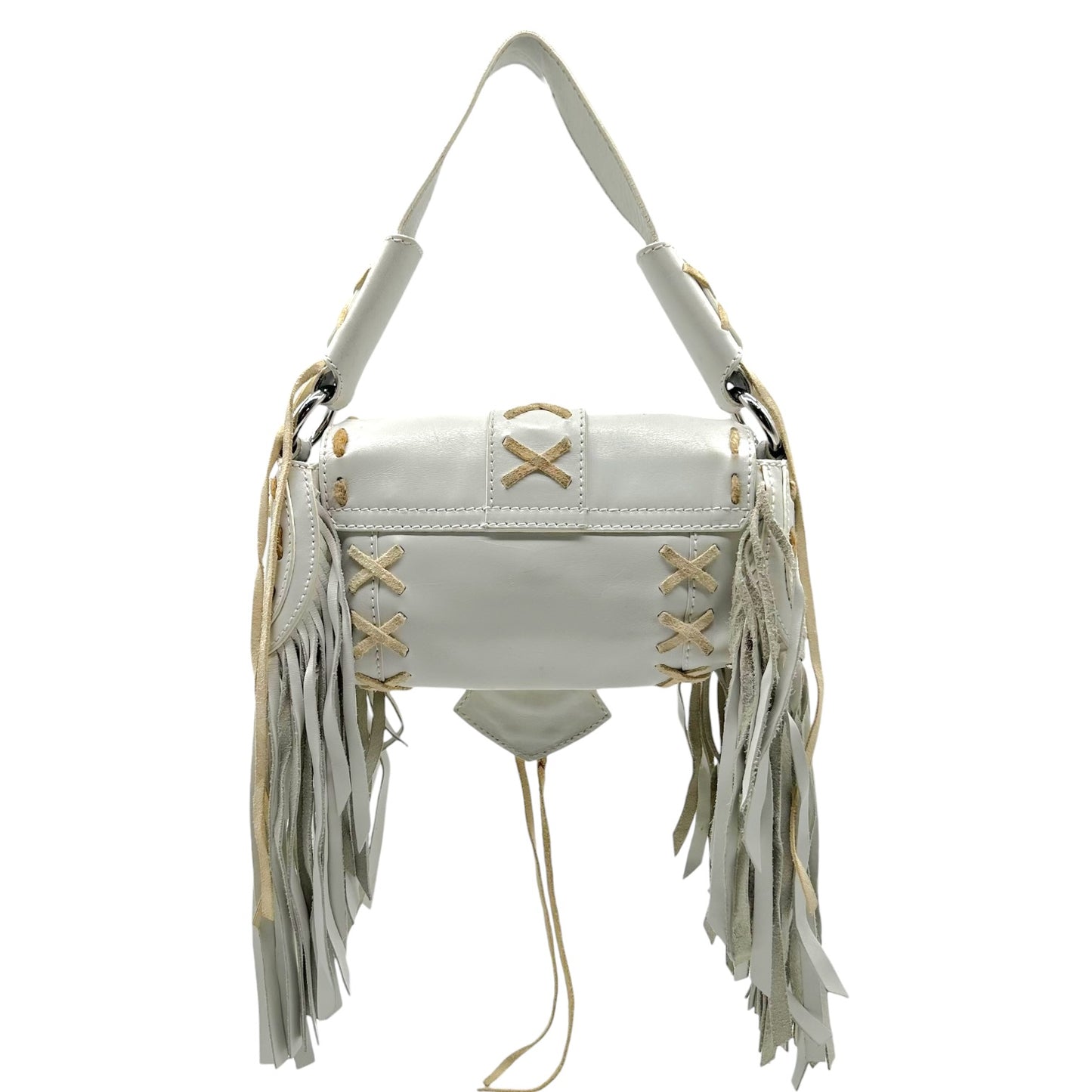 Dolce & Gabbana White Leather Fringe Trim Shoulder Bag