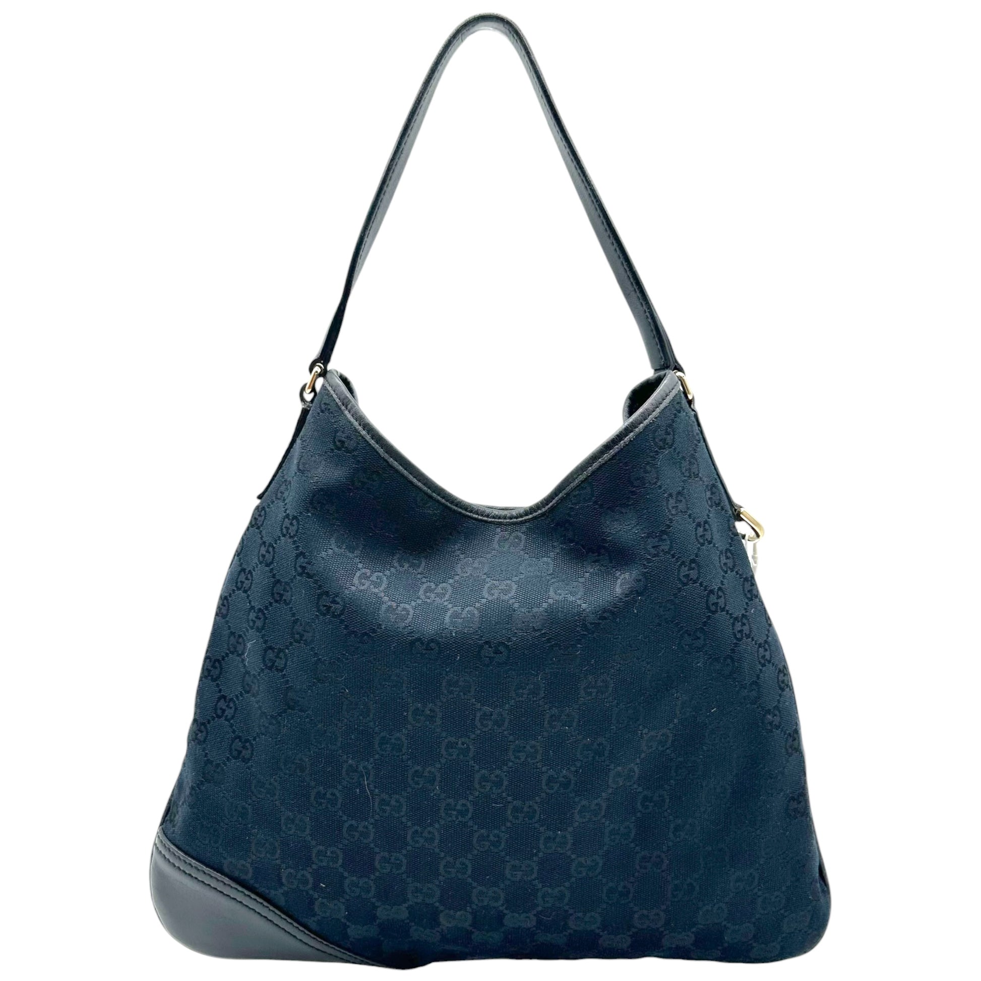 Gucci Black Monogram Canvas Shoulder Hobo Bag