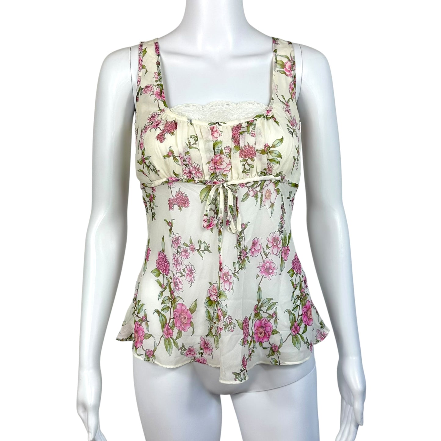 Escada Pink & White Floral Silk Blouse & Midi Skirt Set