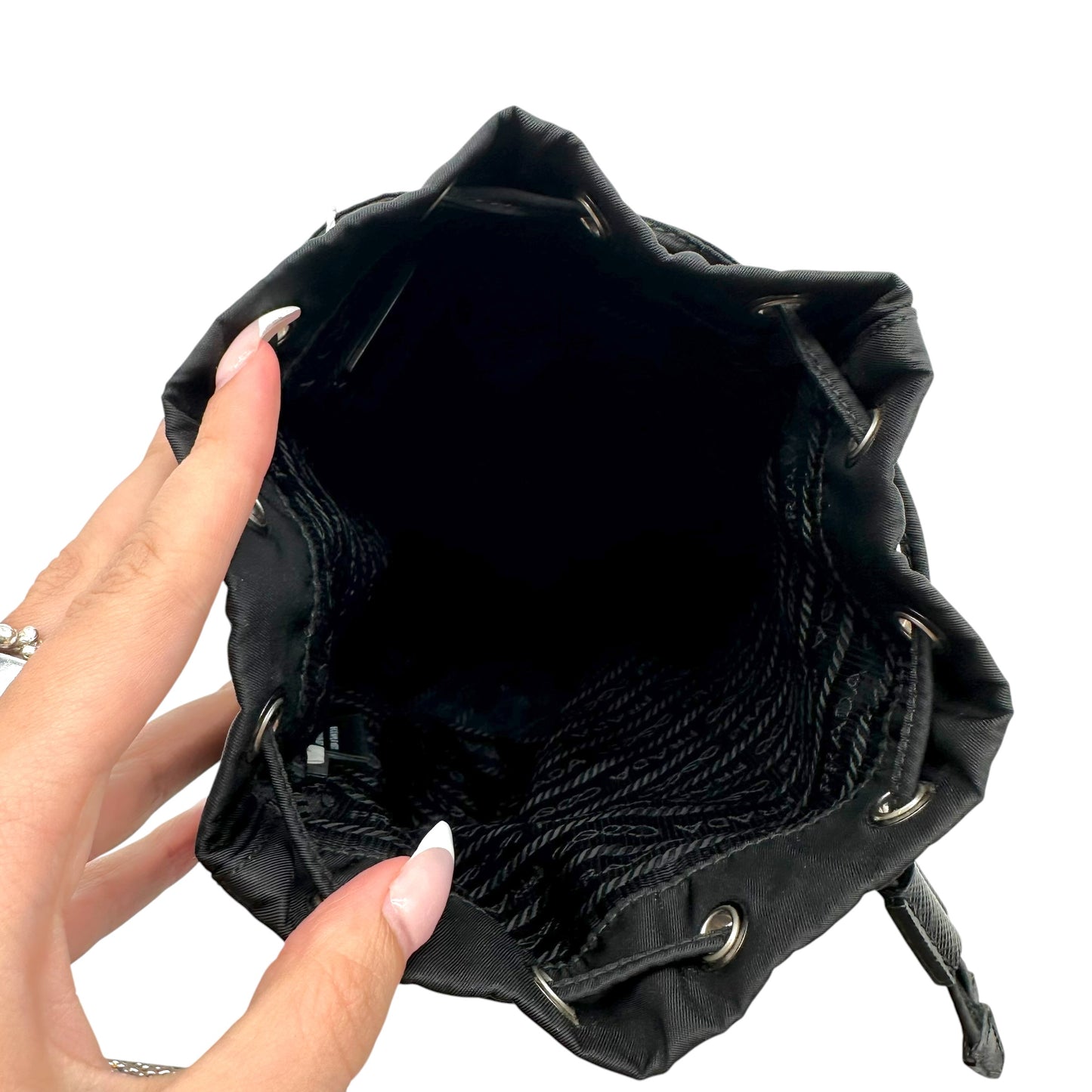 Prada Black Nylon Drawstring Wristlet Clutch Bag