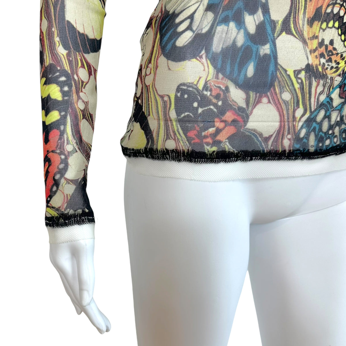 Jean Paul Gaultier Longsleeve Mesh Top Multicolor Butterfly Print